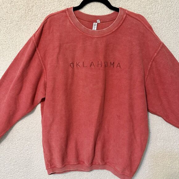 Chicka-d Ribbed Corded Crop Top Boxy‎ Pullover Red Oklahoma  Size S - Picture 2 of 14